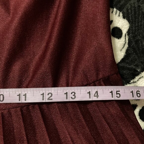 SEARS Vintage maroon short-sleeve sheer pleated dress w/ tie waist MEDIUM LARGE - Picture 10 of 12